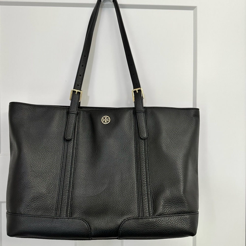 Tory Burch Black Leather Tote EUC